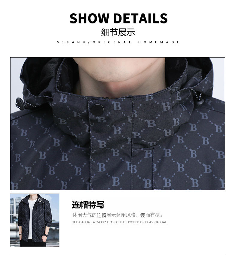春秋季时尚潮牌印花户外休闲防风防水冲锋衣男士百搭帅气连帽夹克 pic 28