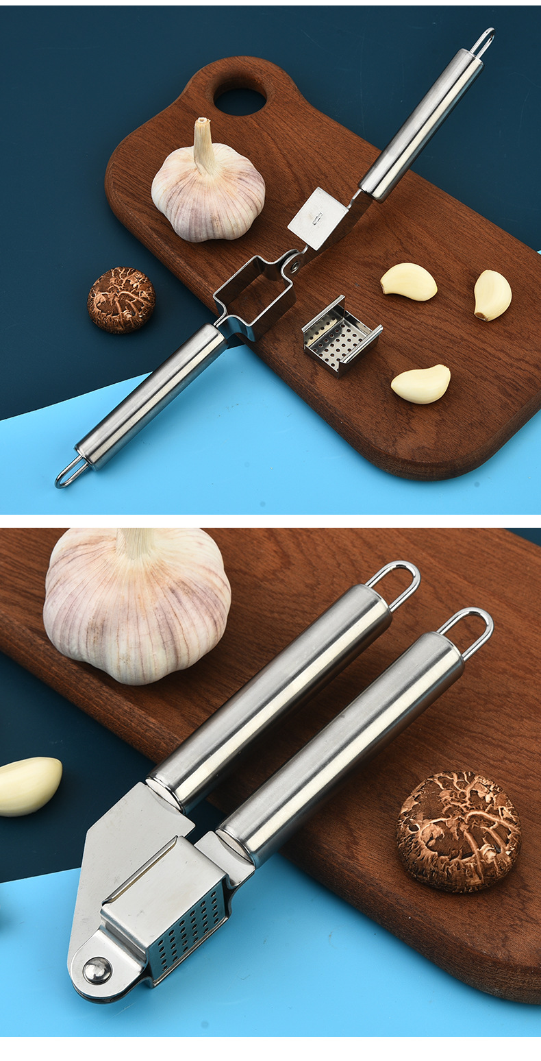 Multi-functional stainless steel garlic press, a household labor-saving garlic peeler, a magic tool for pressing ginger puree, garlic paste, squeezing chili peppers and lemon juice pic 10