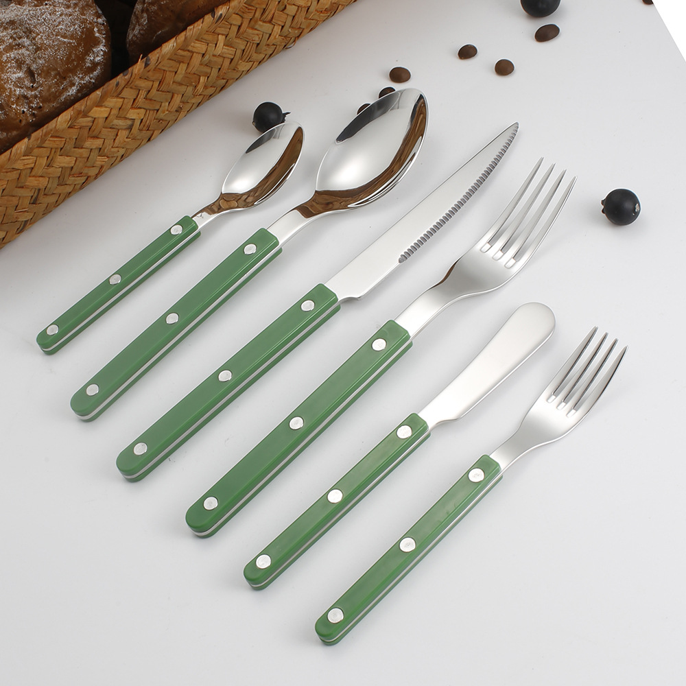 Handle nail tableware, 304 stainless steel tableware, ins Nordic-style spoons, high appearance level acrylic Western-style knives, forks and spoons pic 3