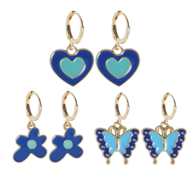 Klein blue series earrings, fashionable, retro and niche, flower-shaped heart-shaped butterfly earrings, personalized and elegant earrings wholesale pic 11