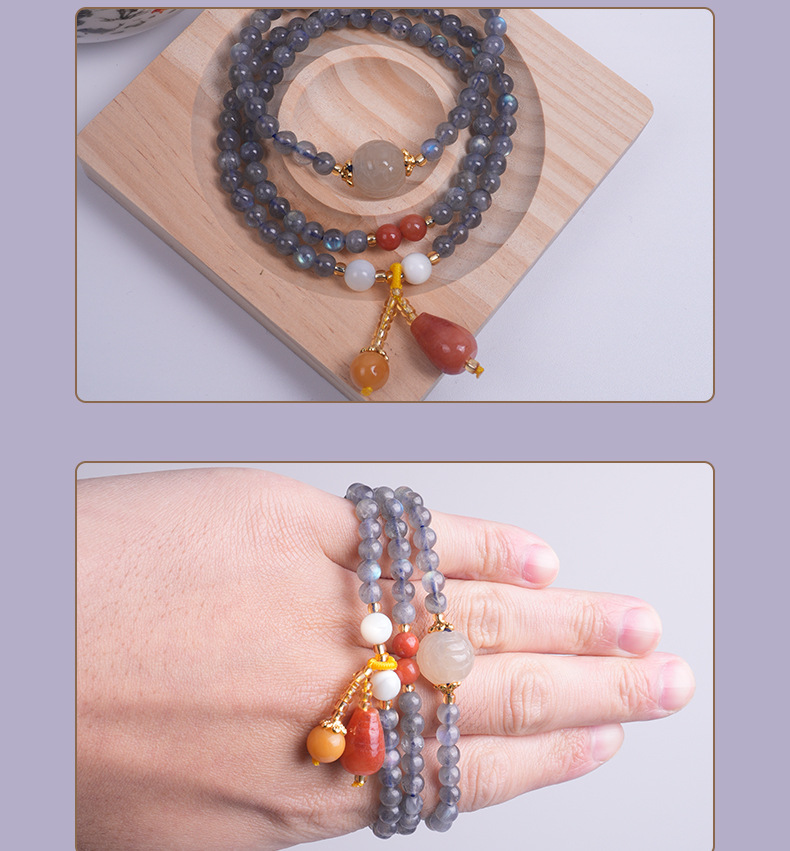 天然蓝月光多圈手链女新中式百搭水晶石猫眼石草莓晶吊坠批发手串珠子详情10