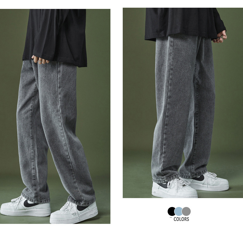 Wide-leg loose straight-leg jeans for summer 2022, versatile high street style for men, casual long pants for men, trendy bf style for men pic 17
