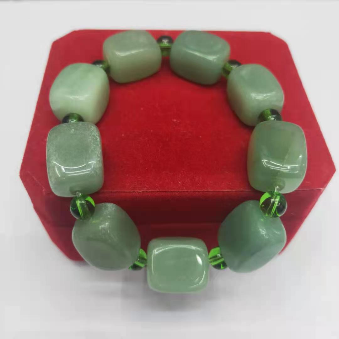 diy natural Dongling jade square irregular combination bracelet, Green Dongling bracelet manufacturer wholesale pic 2