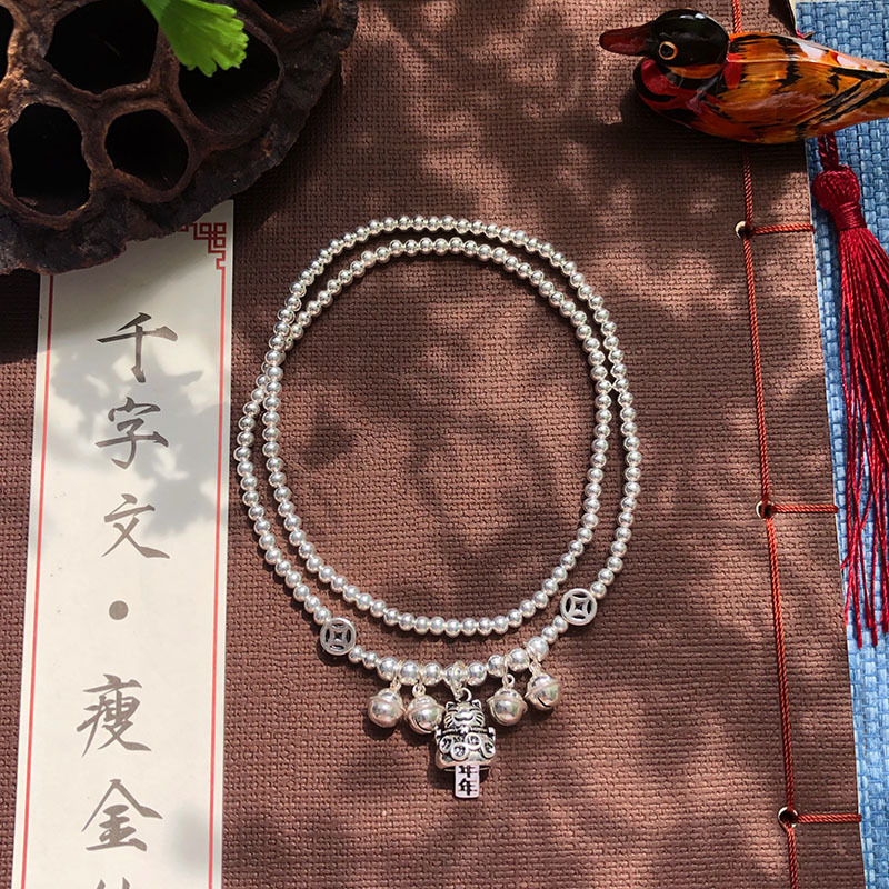 时尚设计S925银脚链女时尚猫铃铛双圈层流行时尚时尚时尚脚踝链详情20