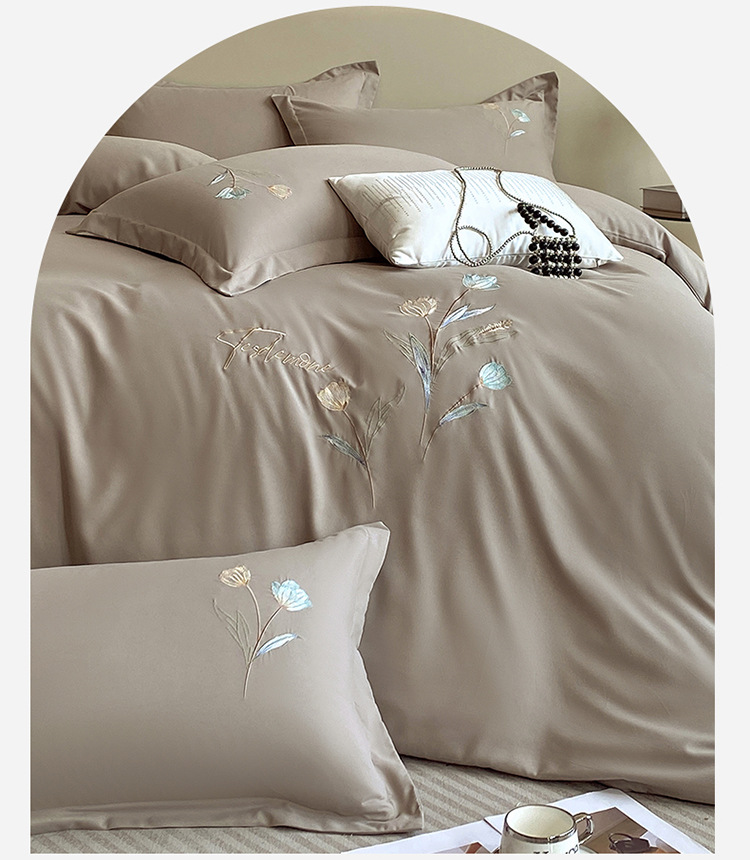 Nantong Home Textile solid color embroidered bedding four-piece set, brushed washed cotton Class a baby and mother grade quilt cover and bed sheet consignment pic 24