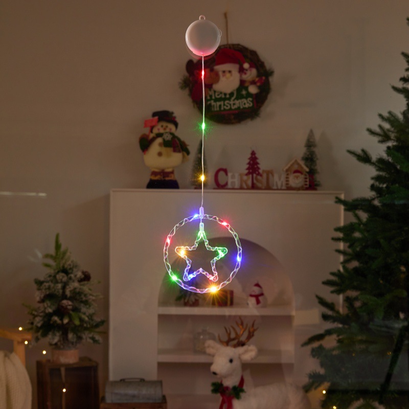跨境LED圣诞装饰灯挂灯橱窗节日布置氛围遥控电池盒圆环彩灯串详情2