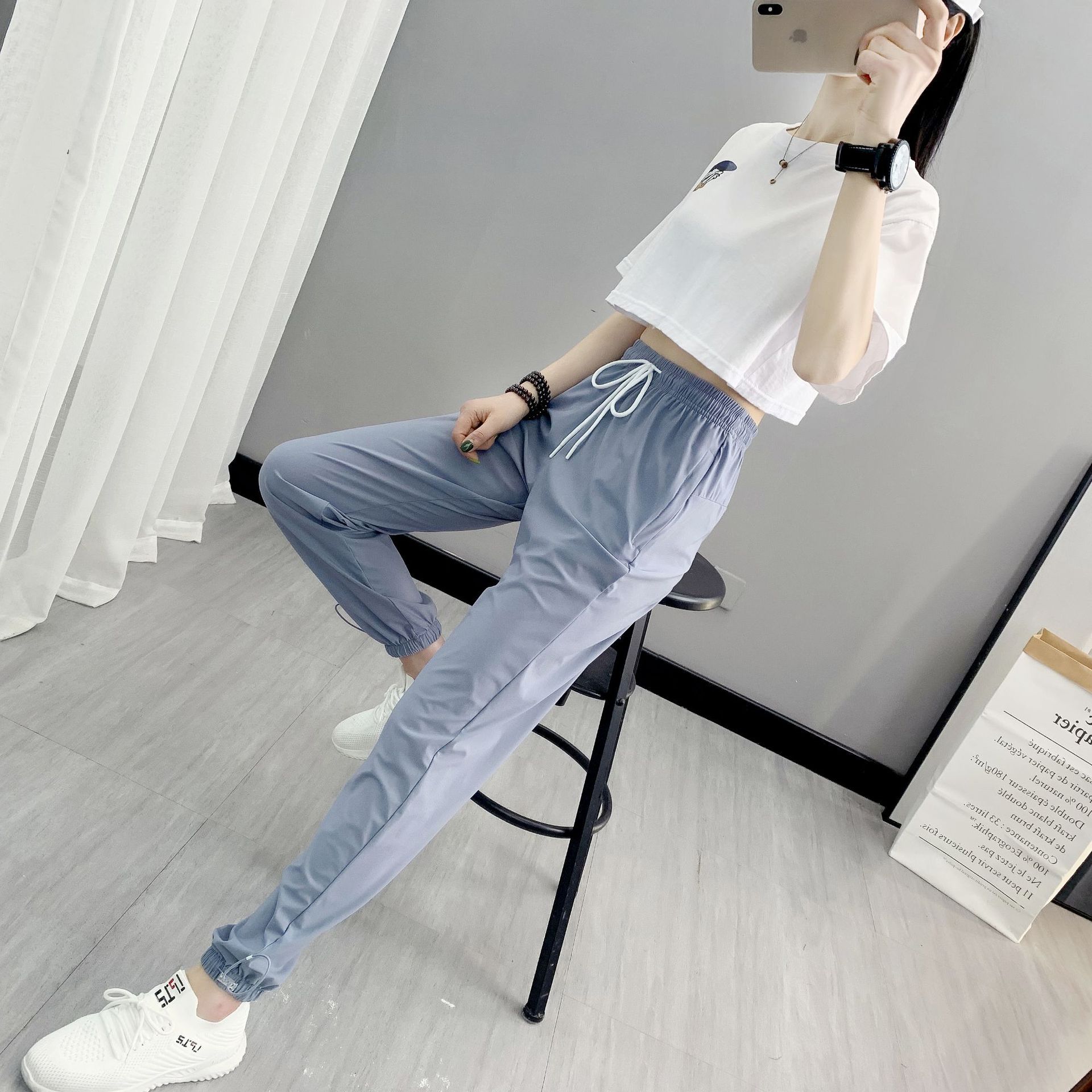 夏季薄款冰丝速干运动裤女宽松束脚九分裤户外运动休闲裤时尚新款详情20