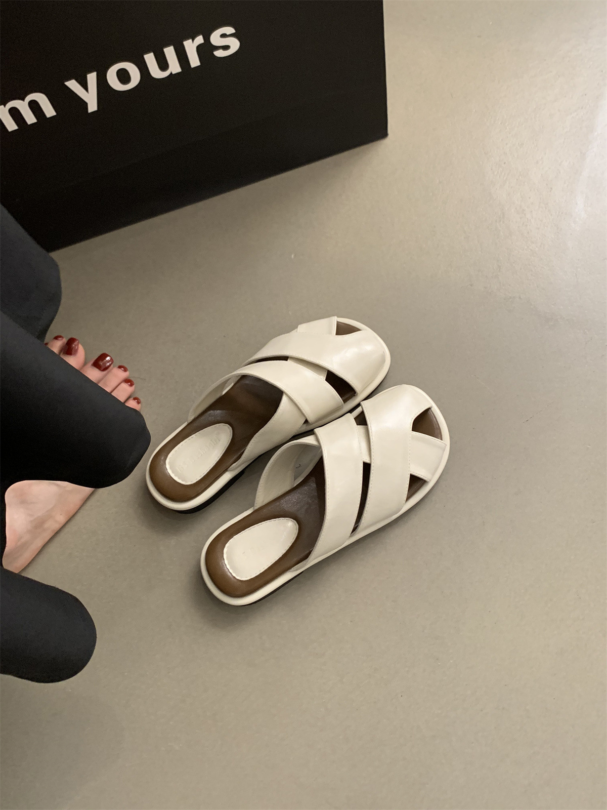 女士包头半拖鞋女夏外穿新款仙女风海边度假沙滩平底法式罗马凉拖详情16