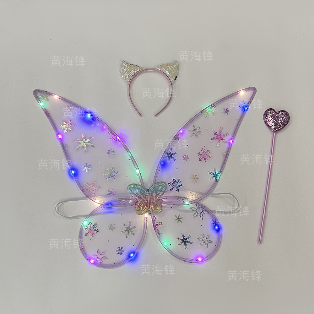 跨境圣诞节精灵翅膀套装舞会带灯单层天使翅膀魔法棒发箍三件套详情24