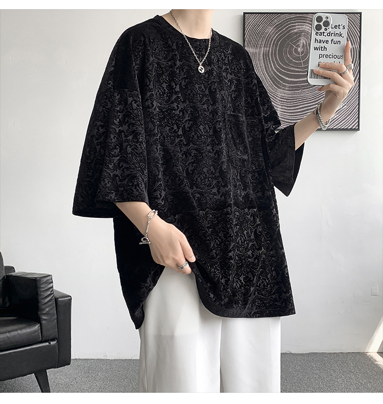 高弹提花宽松街潮ins情侣中性风短袖T恤男大码男士百搭半袖薄款详情21