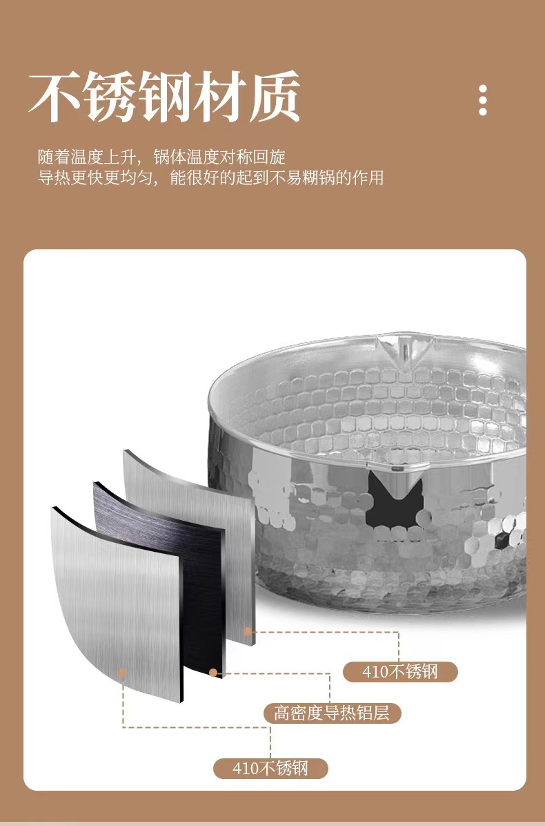 日式木柄小奶锅宝宝婴儿家用辅食锅不锈钢雪平锅泡面料理锤纹汤锅详情3