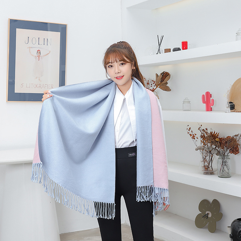 Double-sided scarf for women in autumn and winter 2023, thickened and warm shawl, cashmere scarf for men in winter, wool scarf pic 3