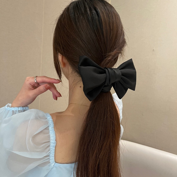 韩系同款缎面蝴蝶结大肠圈发圈高级感黑色头饰高弹力马尾头绳女详情12