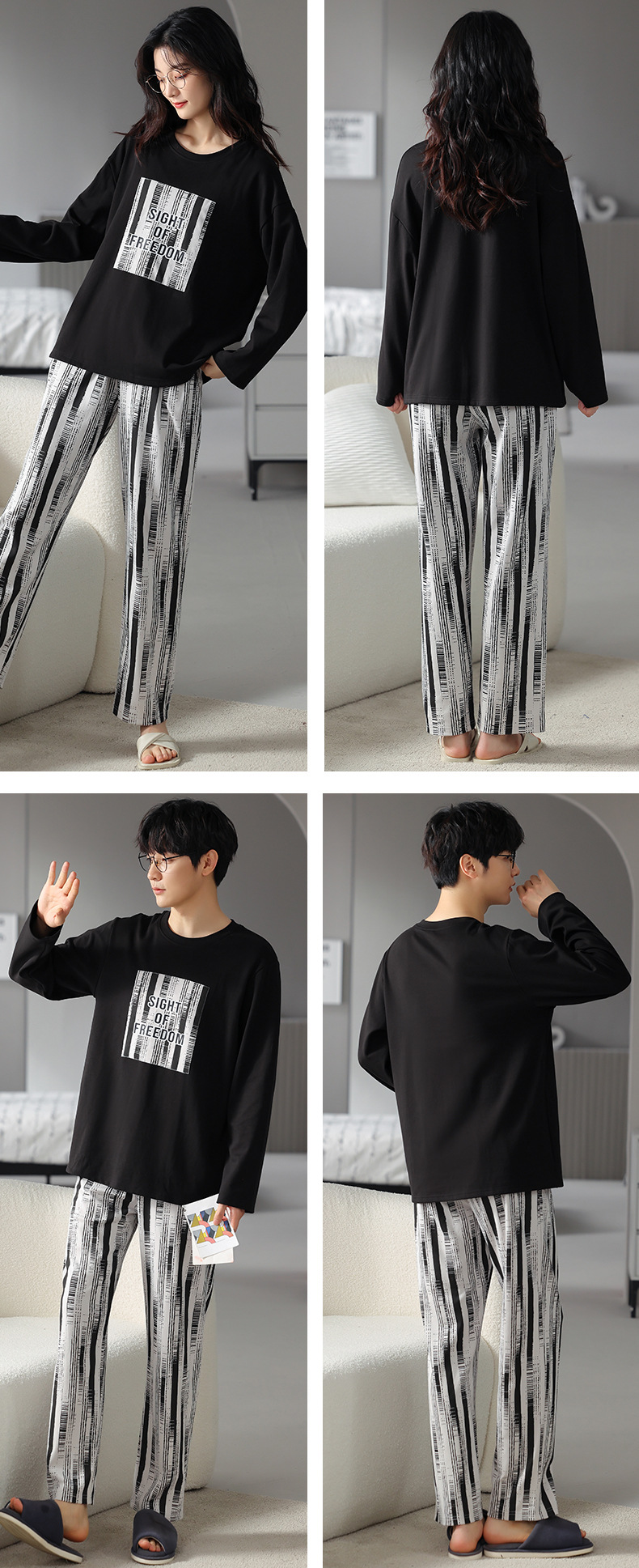 品牌情侣睡衣女长袖纯棉冬季新款韩版男士大码秋冬全棉家居服套装详情19