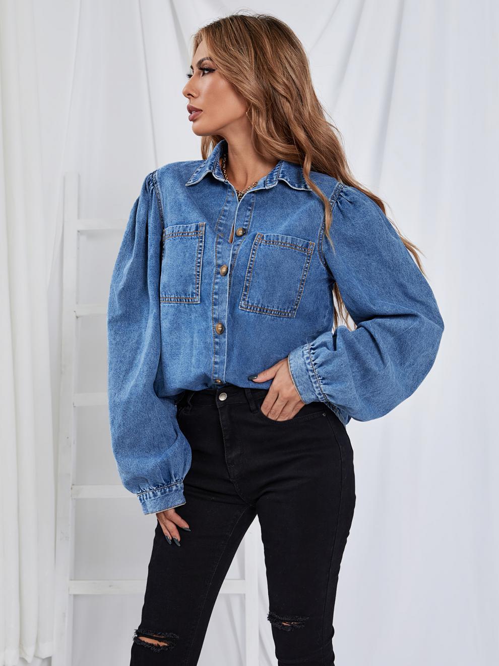 亚马逊跨境女装欧美INS  休闲百搭时尚洋气宽松牛仔外套潮女详情6