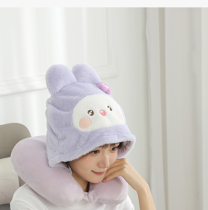 New cartoon hooded U-shaped pillow, plush hooded neck pillow, travel portable neck pillow, soft office nap pillow pic 8