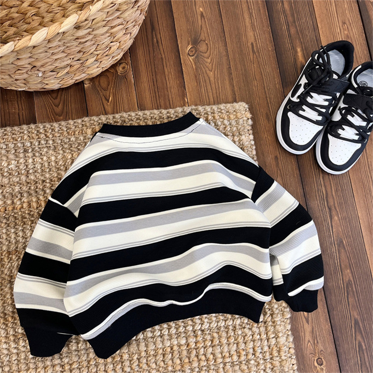 男童卫衣春秋款2024新款儿童潮韩版卡通衣服秋装条纹宽松T恤上衣详情5