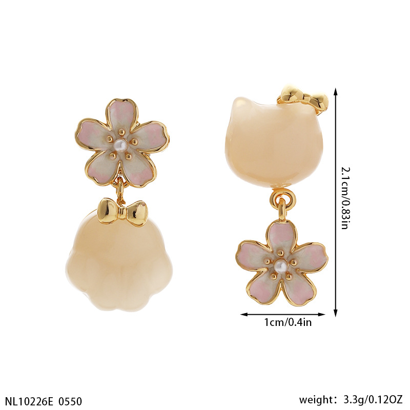 娜莎外贸耳饰欧美高品质粉色樱花猫咪耳钉女S925银针简约甜美耳饰详情4