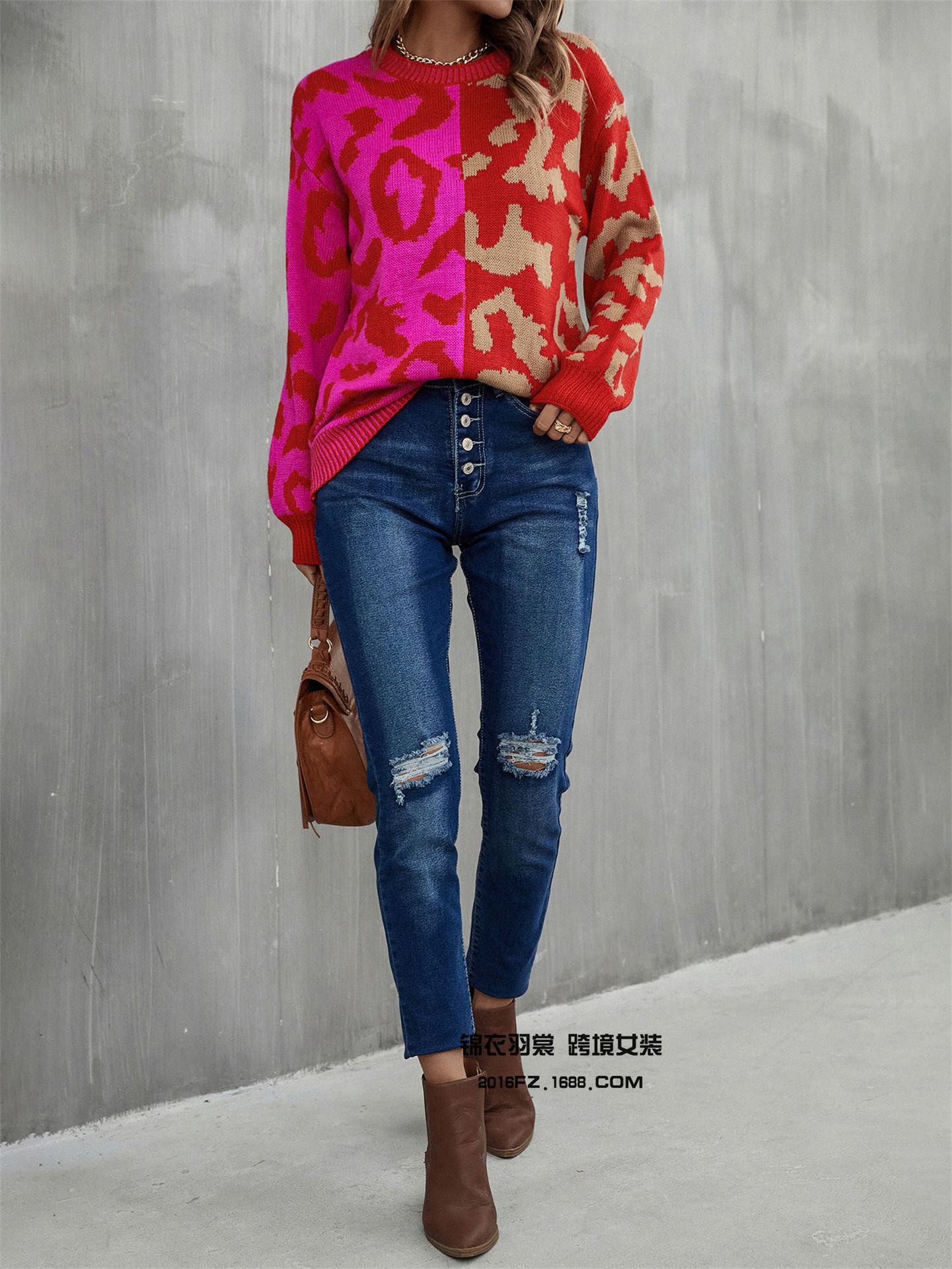 2025 primavera nuevo estilo europeo y americano de comercio exterior estilo de explosión amazon suéter leopardo patchwork mezcla jersey jersey jersey pic 7