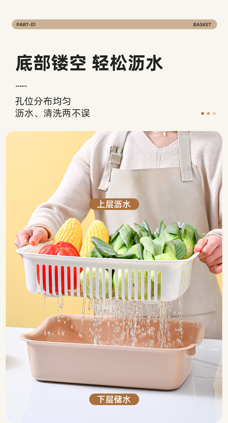 Multi-functional storage basket, fruit plate, Nordic creative double-layer draining basket, plastic household vegetable basin, kitchen and living room pic 3