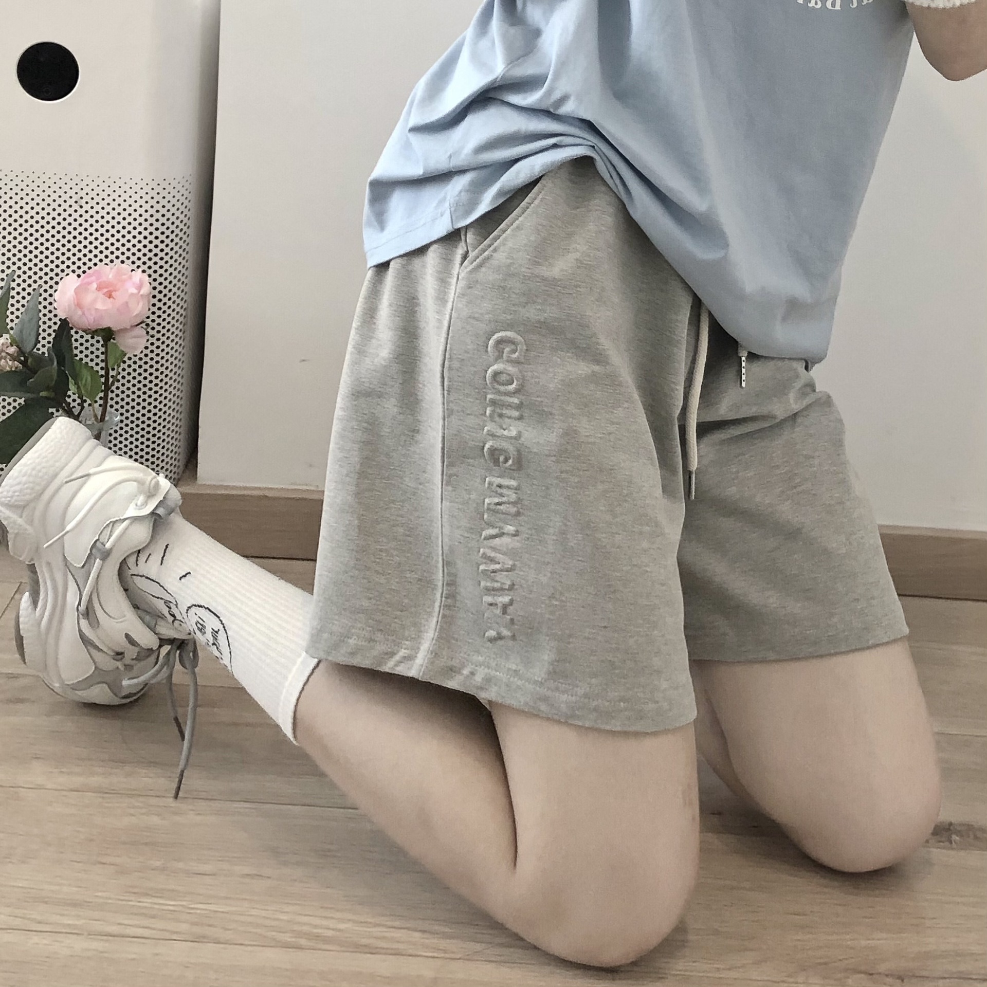 立体印花短裤女休闲百搭薄款夏季直筒阔腿裤高腰显瘦五分裤子代发详情6