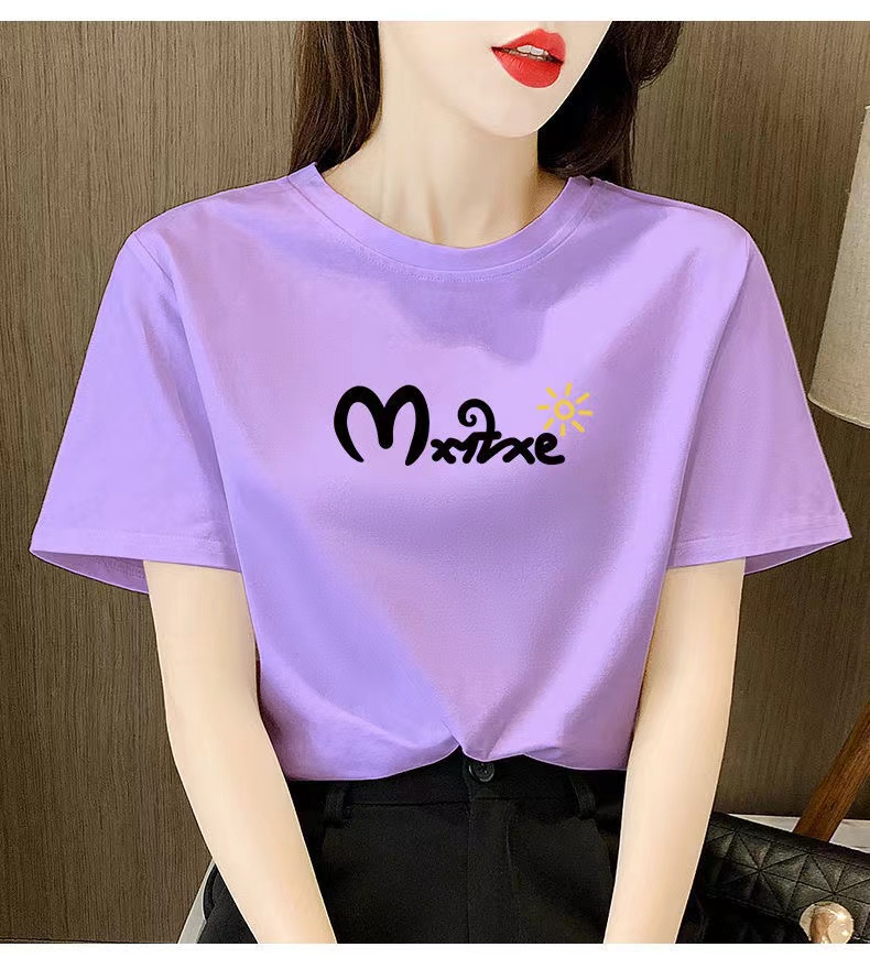 白色女士棉短袖T恤女2023新款夏季小个子体恤正肩大码印花上衣详情31