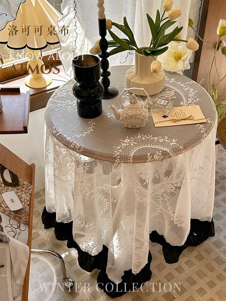 Amazon lace French court tablecloth with ruffled edge patchwork, cross-border retro high-end new tablecloth on Xiaohongshu pic 3