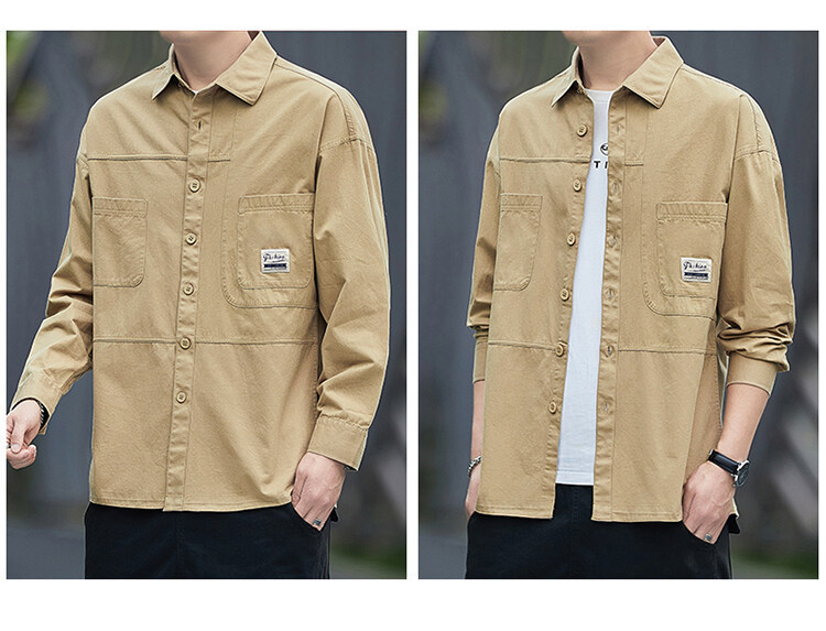 2023年新款男士长袖七分袖衬衫外套青年男宽松休闲外套男生帅气衬详情20