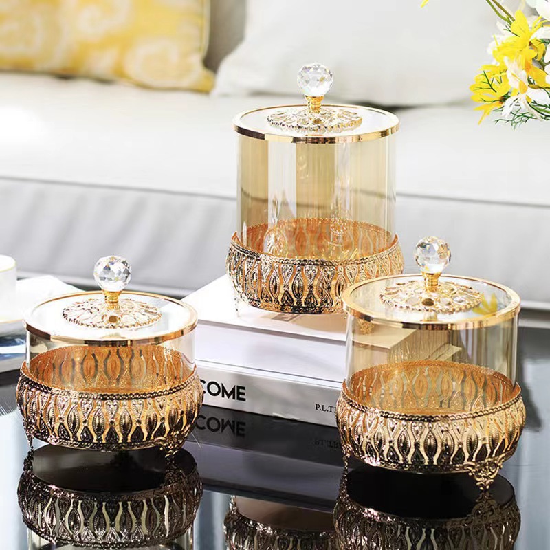 亚马逊铁艺糖果罐三件套糖果干果收纳罐创意轻奢家居装饰品摆件详情5