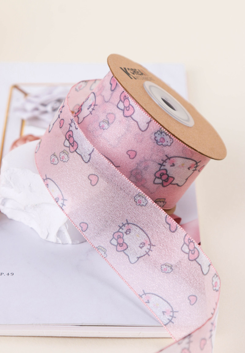 Cute Hello Kitty chiffon, printed webbing, DIY handmade hair accessories, flowers, gift packaging, clothing, bow accessories pic 11