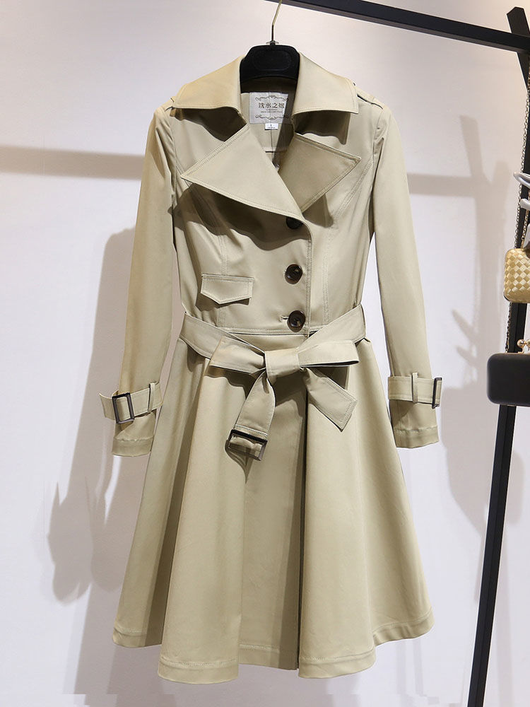 赫本风裙摆风衣收腰千鸟格女式中长款外套大衣年新款详情8