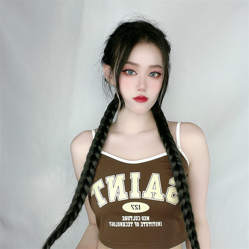 The same style of wig as the Internet celebrity, a long braid for women, double ponytails, realistic hair strands, and fashionable boxing braid shooting props pic 11