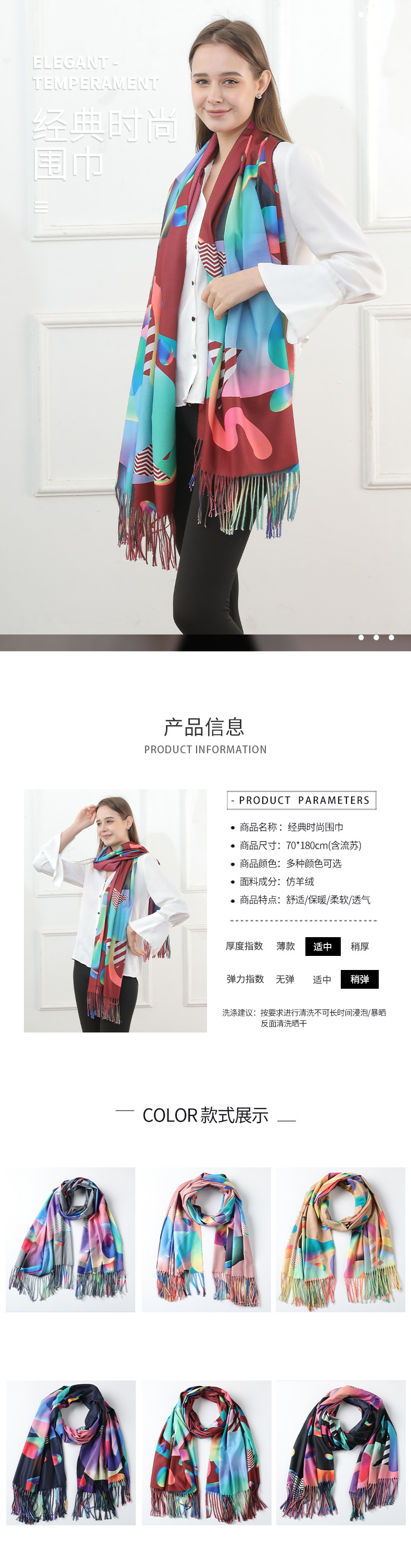 Digital printed scarves, double-sided faux cashmere scarves, custom oil painting floral style scarves, cross-border shawls wholesale pic 1