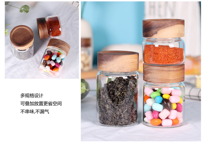 批发蜂蜜螺纹口透明玻璃瓶储物罐厨房食品级杂粮收纳咖啡豆密封罐详情28