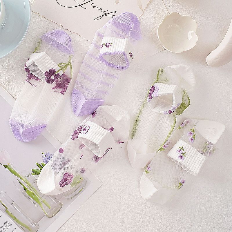 袜子女夏季薄款棉底水晶丝袜可爱日系jk船袜学生韩版玻璃丝短袜详情8