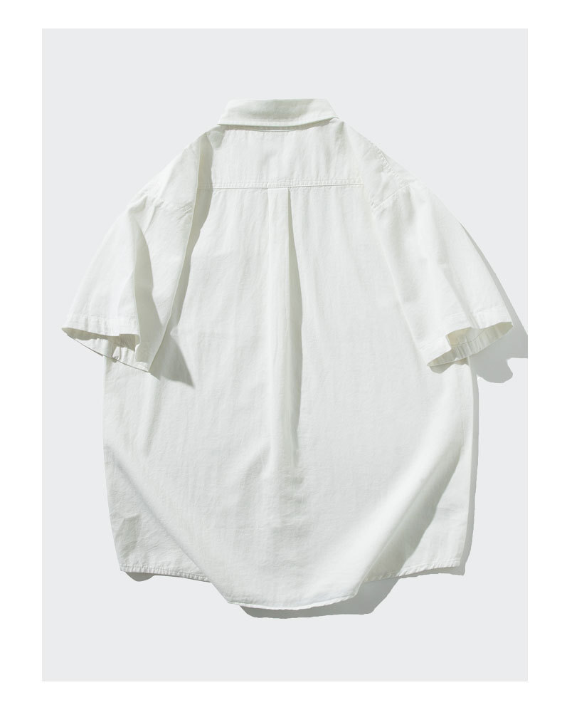 OLA 春秋款男士宽松休闲百搭简约纯色翻领短袖纯棉衬衫上衣外套详情16