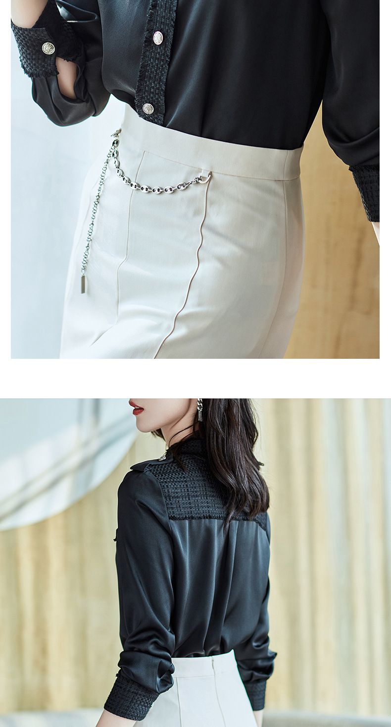 源头工厂 2023春装新款衬衫女长袖宽松雪纺衫黑色女士衬衣A2679详情18
