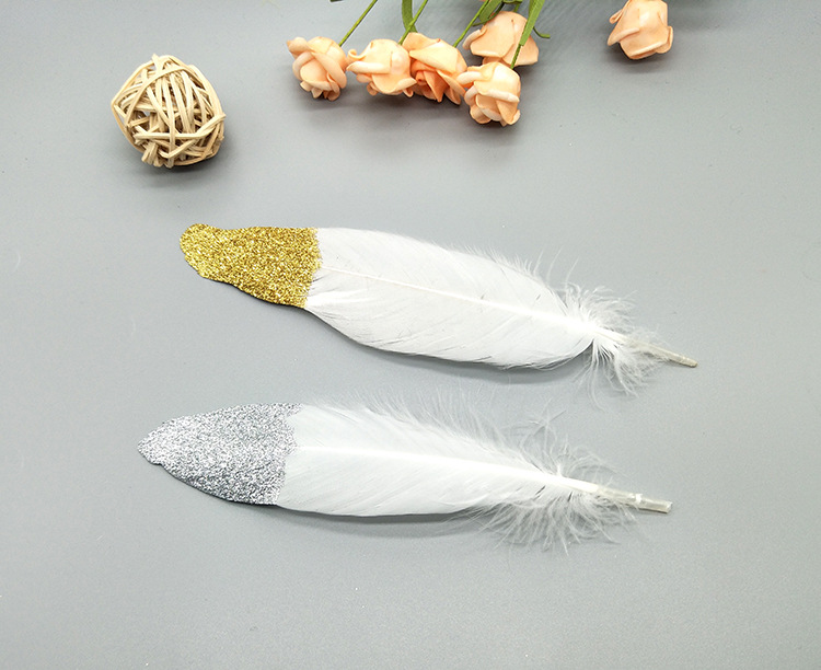 A large quill feather gift box with all-gold and all-silver feathers, paper card bookmarks and decorative quill pens pic 27