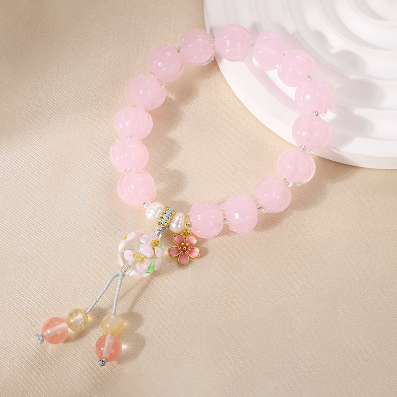 Ancient-style rouge, snow powder, jade and glass bracelet, national trend Mu Shan purple hydrangea cultural play bracelet, super fairy-like single-ring jewelry for girls pic 4