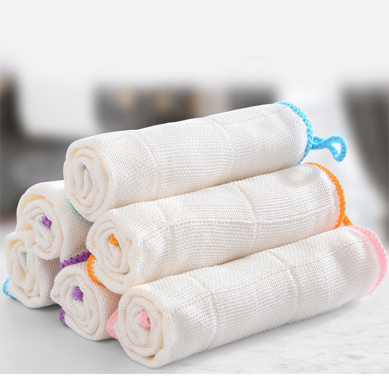 Wholesale household kitchen dishcloths that do not stick to oil and are easy to clean, with thickened strands, gauze, and wood fiber for washing dishes pic 4