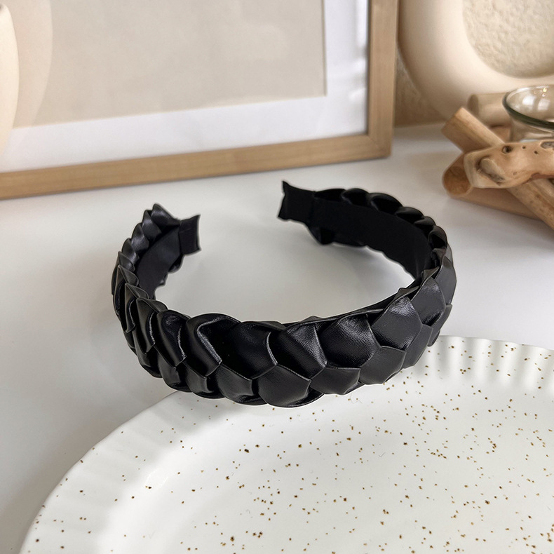 French elegant black hairband, sweet pearl braided hairpin, knitted height-increasing headband, wide-edge hairpin for women pic 42