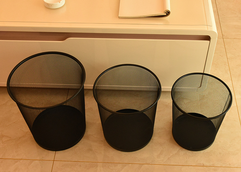 Factory direct sales of iron mesh trash cans, metal uncovered garbage baskets, simple trash cans, household and office waste paper cans in stock pic 12