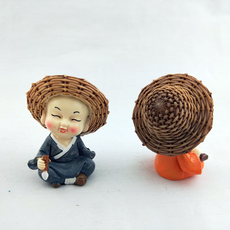 草帽和尚汽车小摆件  家居树脂工艺品装饰摆件 新款创意草帽和尚详情15