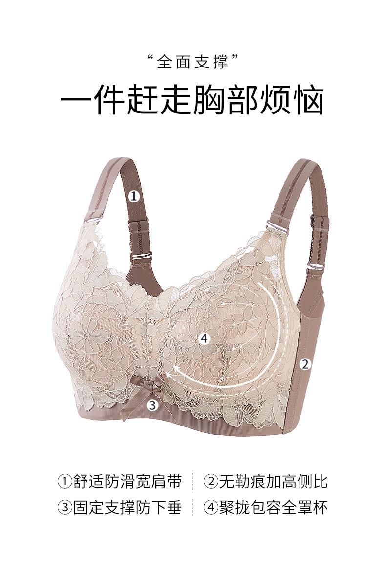 大胸显小薄款无钢圈内衣女聚拢上托性感蕾丝文胸收副乳调整型胸罩详情6