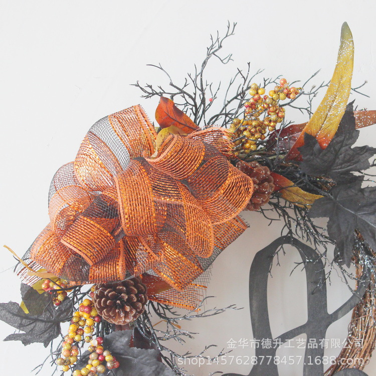 Desheng Cross-border E-commerce Amazon Halloween Simulation black maple leaves, pumpkins, ribbons, branches, wooden signs, rattan rings, garlands pic 6