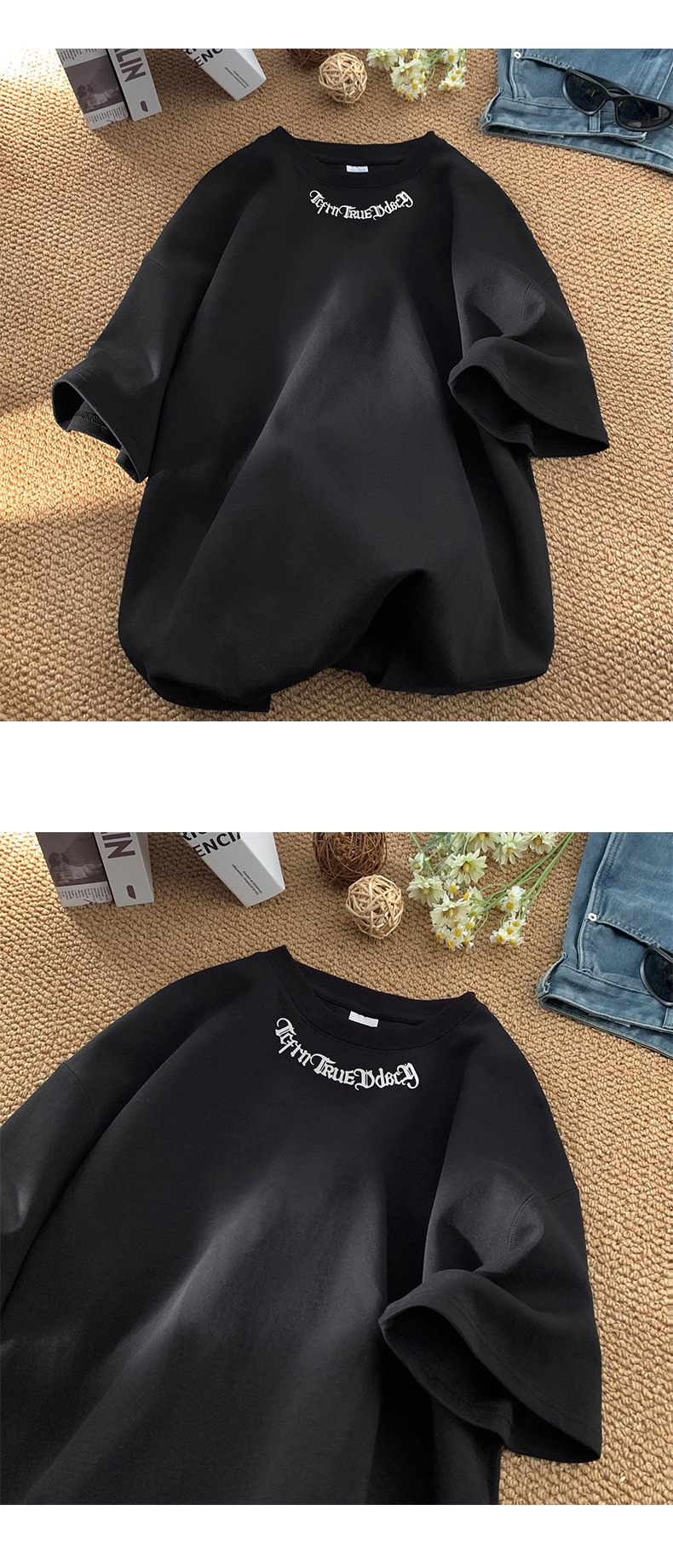 字母印花纯棉重磅短袖T恤男夏季潮牌ins半袖打底衣服港风宽松体恤详情8