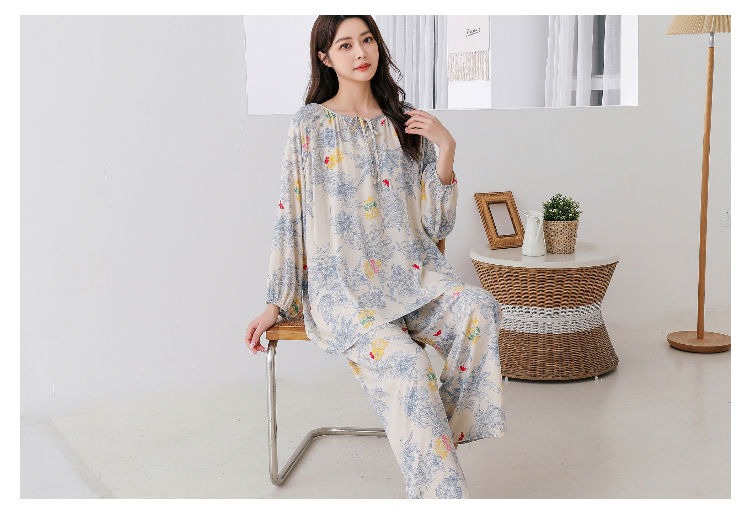 40支棉绸睡衣女士宽松国风灯笼袖高级感人棉长袖长裤家居服套装详情16