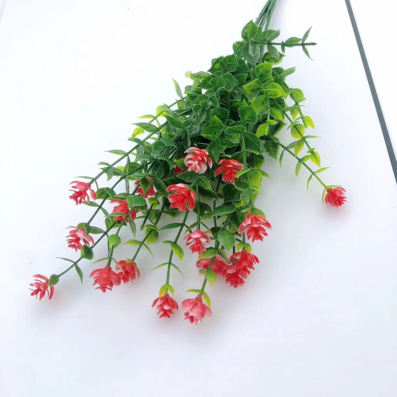 跨境人造绿植 7叉尤加利茶花 仿真花塑料花家居婚庆户外阳台植物详情16