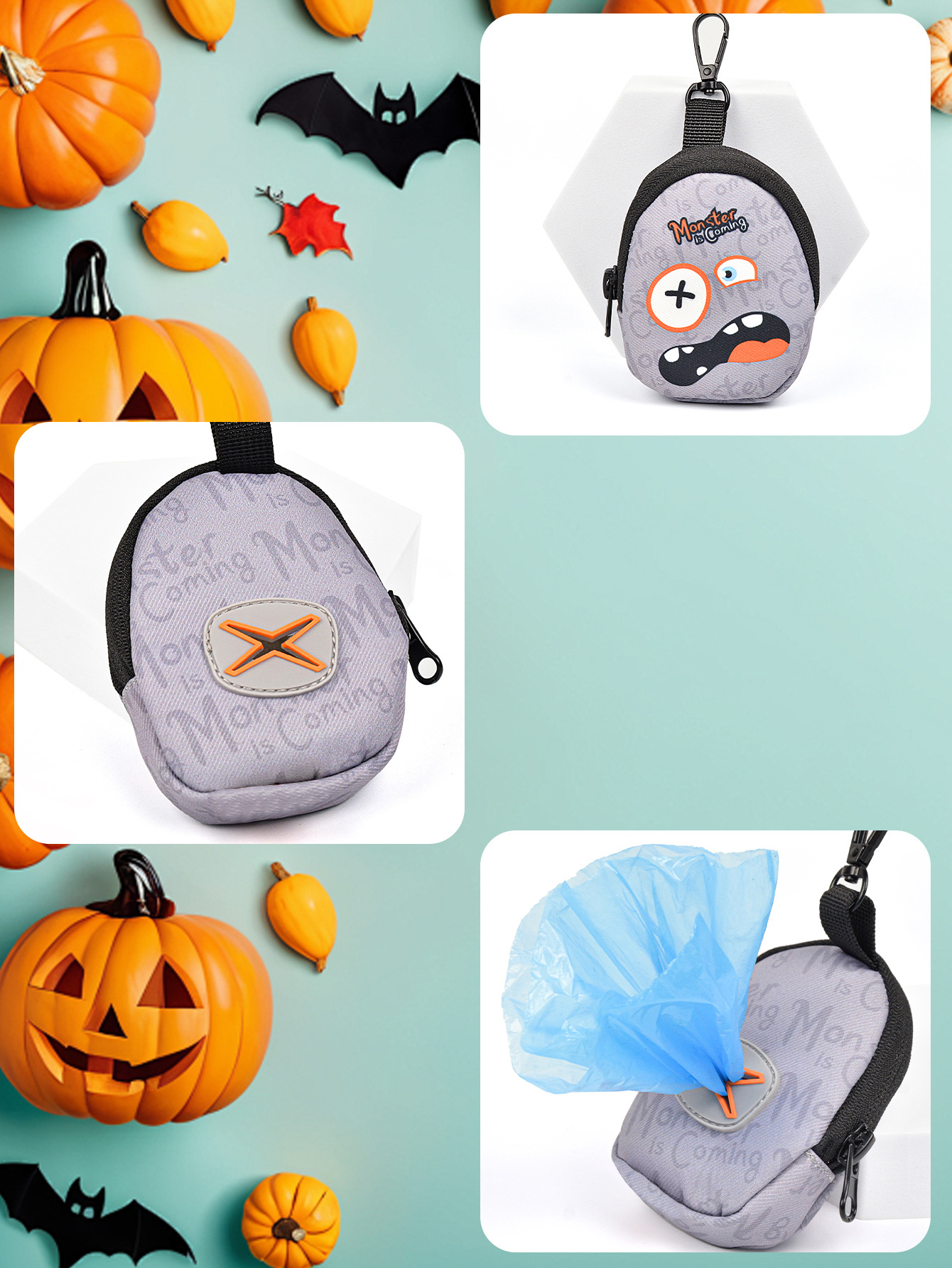 跨境工厂直发宠物胸背牵引绳毛绒玩具垃圾袋收纳包四件套万圣节详情9