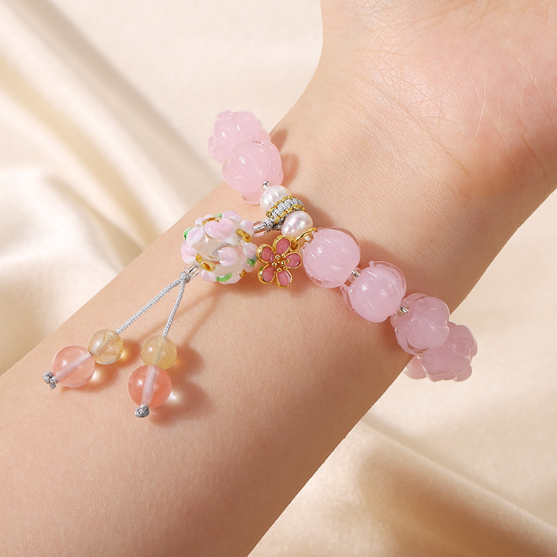Ancient-style rouge, snow powder, jade and glass bracelet, national trend Mu Shan purple hydrangea cultural play bracelet, super fairy-like single-ring jewelry for girls pic 2